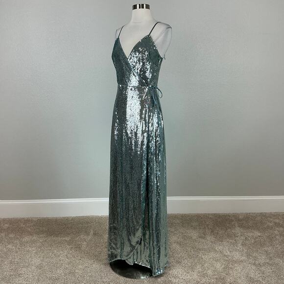 Aidan Mattox Sequined Wrap Evening Gown Size 6 Sleeveless V-Neck Formal Dress - Picture 4 of 14